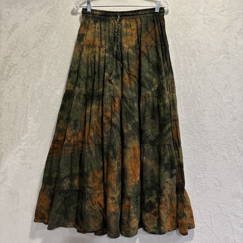 Earthbound Trading Co Tie Dye Tiered Maxi Skirt Small BOHO Hippie Festival NWT